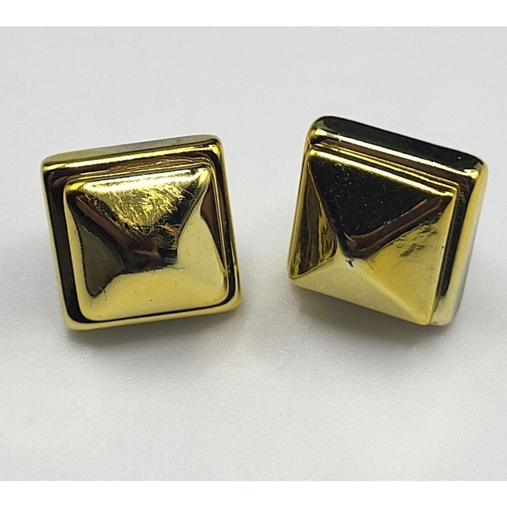 Goldtone Pyramid Post Stud Earrings 0.5in